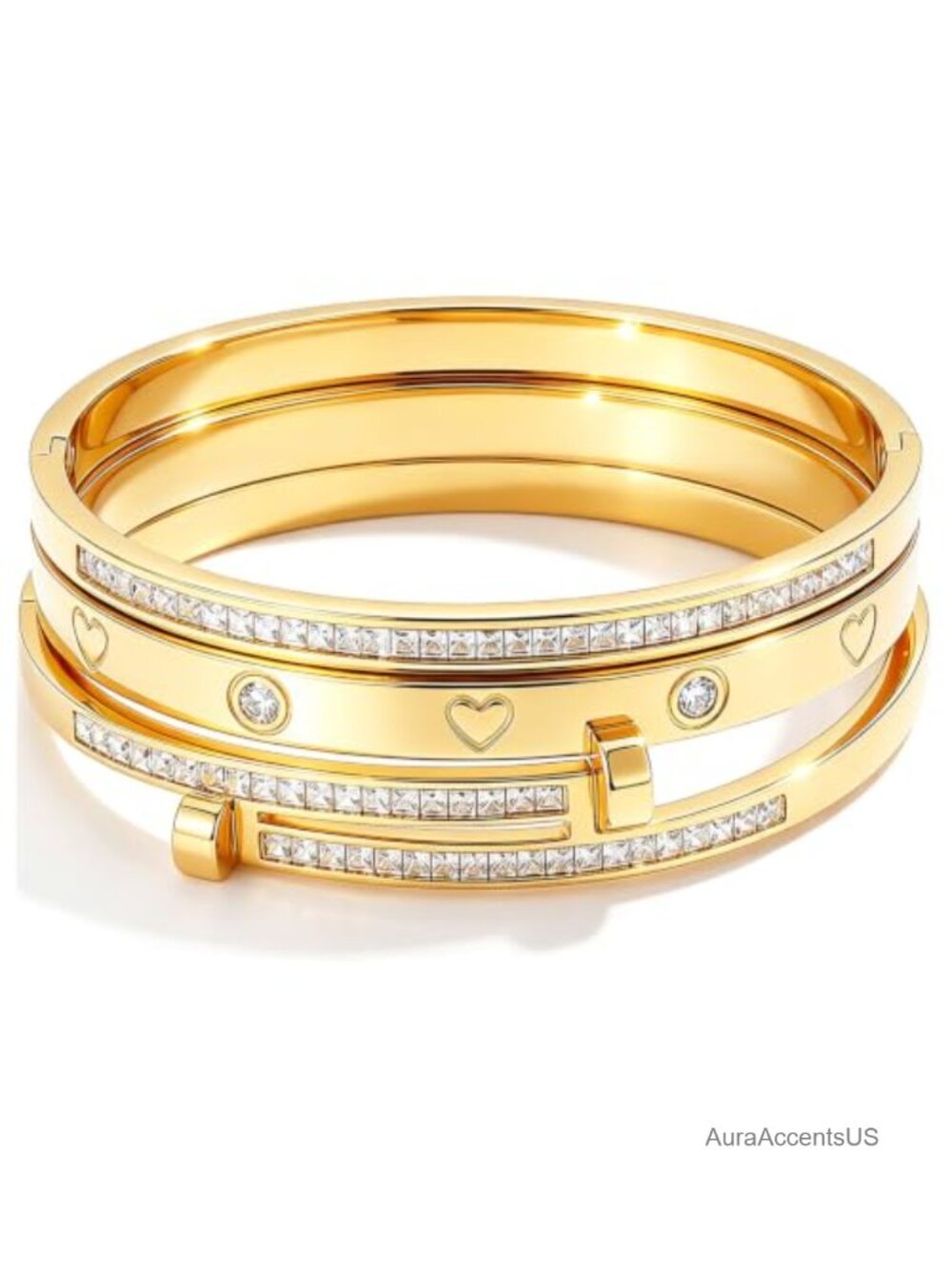 Stackable Bangle Bracelets Set Stainless Steel Love Friendship for Women Gift